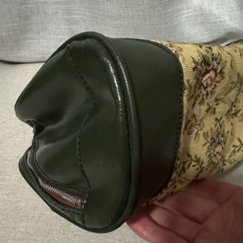 Vintage Avon “Tote Along” Bag-Dark Green PVC & Cloth Floral Tapestry-Zipper-EUC - Picture 7 of 16
